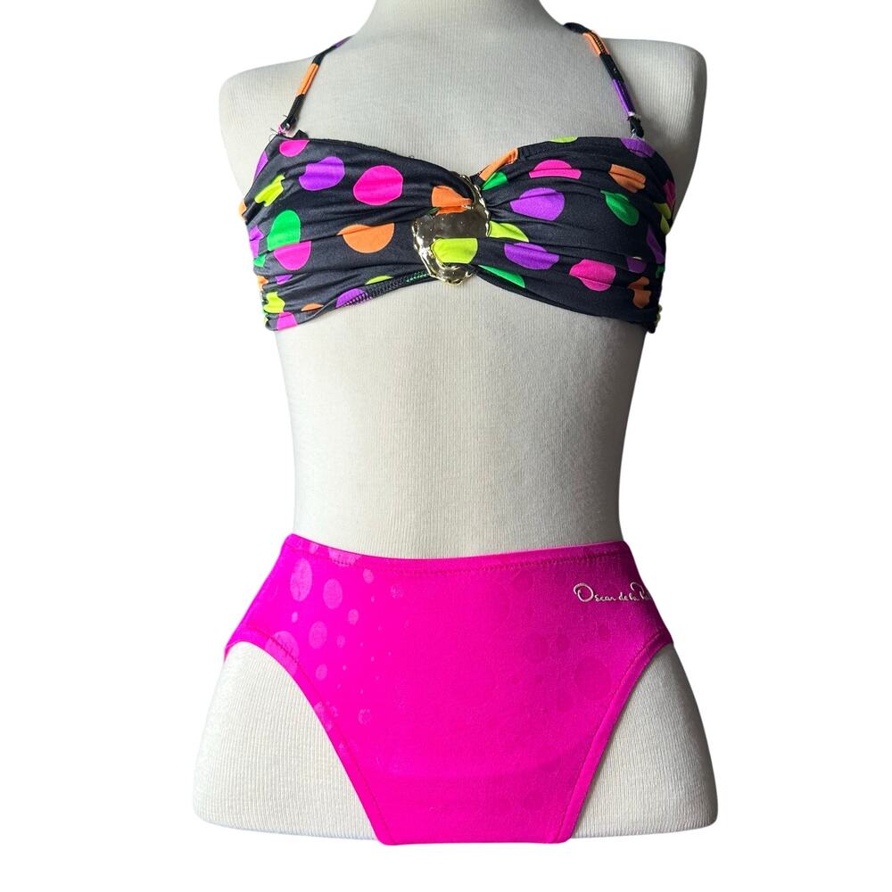 Vintage 80/90 Bikini SwimSuit Black Polka Dot Oscar De La renta 
Womens SZ XS/S
